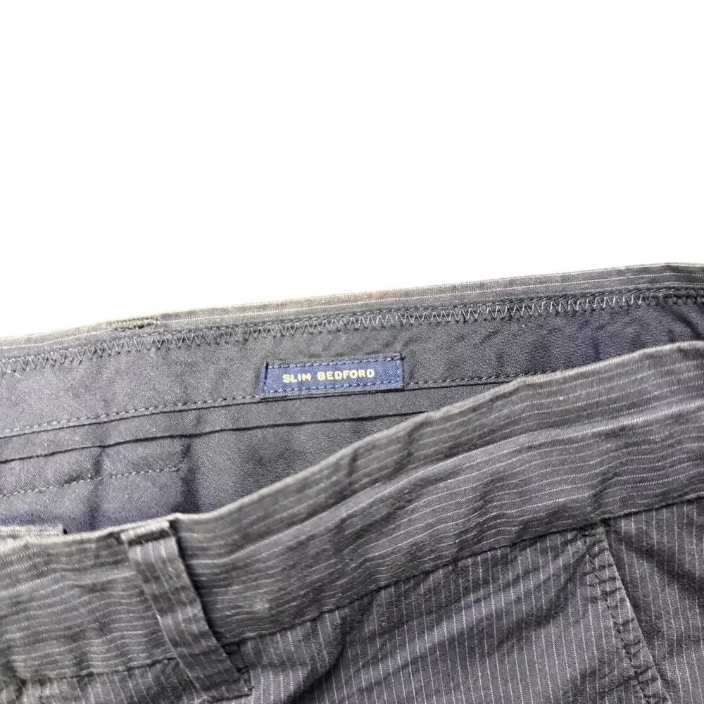 J.Crew Slim Bedford Seersucker Pants Mens 32x30 Navy Blue White Pinstripe Chino